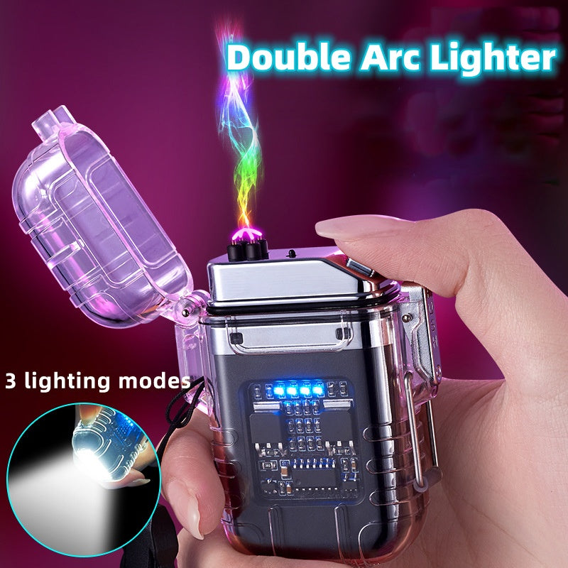 Transparent Shell Double Arc Lighter Waterproof And Windproof Outdoor Lighter Multi-purpose